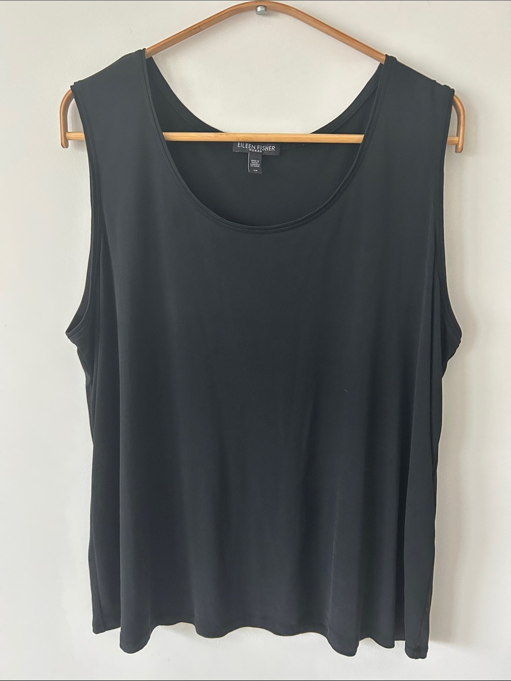 Eileen Fisher Woman Black 100% Silk Knit Scoop Neck Tank Top Plus Size 1X
